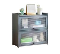 ZKALQECNF Biblioteca Estantería de Escritorio Gris Doble Nivel, Estante Almacenamiento bambú, con Puerta plástico Transparente Flotante, for exhibición Libros Oficina(L52xW25xH50 cm)