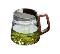 ZKALQECNF Leche Taza de vidrio borosilicato transparente con asa de madera, taza de té de 532 ml (18 oz) con infusor en forma de media luna Bebidas(Grey)