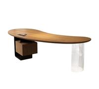 ZKALQECNF Mesa de Escritorio Escritorio Ejecutivo Moderno con Forma de anacardo, Tomas Corriente, Armario Almacenamiento y Patas acrílico Escritorio de Oficina(S)
