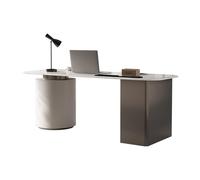 ZKALQECNF Mesa de Escritorio Escritorio Ejecutivo Moderno de Pizarra Stable Rock con estación Carga y gabinete Almacenamiento Redondo Escritorio de Oficina(L)