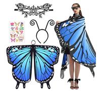 Zkaoai Disfraz de mariposa para mujer, alas de mariposa para adultos con máscara de encaje y diadema negra con sondas, disfraz de mujer, capa de alas y mariposa para disfraz de carnaval