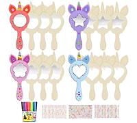Zkaoai Espejo de Madera de Bricolaje, 12 Piezas Espejo de Unicornios para Manualidades Unicornios, Mini Espejo de Princesa de Madera, Madera de Unicornios Espejo, Espejo de Madera Artesanía para Niños