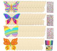 Zkaoai Juego de manualidades para cumpleaños infantiles, 40 unidades, madera, manualidades infantiles, mariposas, cumpleaños infantiles, manualidades para niños, juego de manualidades para cumpleaños