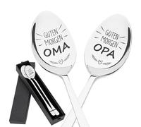 Zkaoai Regalos para abuela y abuelo, 2 cucharillas de café con grabado «Good Mornen» y OPA, cuchara de café de acero inoxidable, regalo de cumpleaños y Navidad, regalo para abuela, regalo de Pascua,