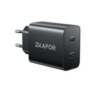ZKAPOR 45W Cargador USB C Carga Rapida, 2 Puerto Enchufe USB C Cargador Tipo C Adaptador para Samsung Galaxy S25 Ultra/S24/S23/S22/S21/S20 FE/A56/A55/A54, Note 20, Z Fold 4, Tab S7, iPhone 16 - Negro