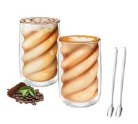 ZkateTrade Latte Macchiato Bubble Juego de 2 vasos de café de doble pared de 350 ml con 2 cucharas, vasos térmicos para latte macchiato, té, leche y cerveza
