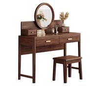 ZKBDBWTR Juego de Tocador de Madera Maciza con Espejo y Taburete: Mesa de Maquillaje Espaciosa con Cajones para Dormitorio, Elegante Tocador Niña