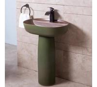 ZKBDBWTR Lavabo de Pedestal Vintage Verde con Grifo, Lavabo de pie para Espacios Pequeños, Combinación de Dos Piezas de Lavabo de Columna para Baño