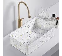 ZKBDBWTR Lavabo sobre Encimera de Cerámica Redondo para Baño, Lavabo de Arte Moderno, Encimera Baño con Grifo y Desagüe Combinados(Square)