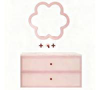 ZKBDBWTR Mueble de Baño de Roble Rosa con Lavabo de Cerámica sin Juntas y Espejo Floral - Muebles para Lavabo en Tonos Pastel Cremosos para el Hogar(60cm/23.6in)
