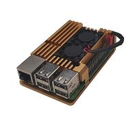 ZkeeShop Caja de Aluminio con Doble Ventilador de refrigeración Compatible para Raspberry Pi 3 Model B，Pi 3 B+，Pi 2 Model B (No Incluye Raspberry Pi Board) (Dorado with Dual Fan)