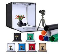 ZKEEZM Caja de luz portátil para estudio fotográfico de 50 x 50 cm, plegable, profesional, para fotografía de mesa, con brillo ajustable, con 80 luces LED y 7 colores