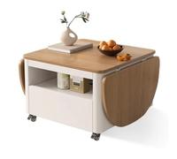 Zkfpet Mesa de Centro Plegable con Espacio de Almacenamiento, mesas auxiliares for Sala de Estar, Escritorio ahorrador de Espacio con Ruedas universales, for apartamento(Natural)