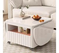 Zkfpet Mesa de Centro Plegable con Espacio de Almacenamiento, mesas auxiliares for Sala de Estar, Escritorio ahorrador de Espacio con Ruedas universales, for apartamento(White)