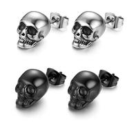 ZKGYUS 2 Pares Halloween Carnival Skull Piercing Pendientes de hombre Pendientes de calavera de acero inoxidable Hip Hop Punk Jazz Pendientes de acero inoxidable Punk