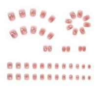 ZKGYUS 24 PCS Francesa Uñas Cortas, Uñas Francesas Rosa con Brillo, Uñas Postizas Cortas, Uñas Press on, para Salón de Uñas DIY, Uñas Artificiales para Mujeres y Niñas