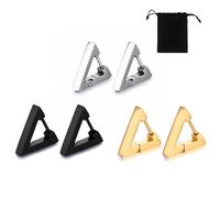ZKGYUS 3 Pares Pendientes De Aro Mujer Triángulo De Moda Pequeños Hipoalergénicos Acero Inoxidable (Oro, Plata, Negro)