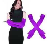 ZKGYUS Guantes Largos Mujer Vintage, Satén Elegantes para Boda Fiestas Disfraces Banquete, Flapper Disfraces Guantes Novia Accesorios, Carnaval Halloween Morado M (Mediano) Sólido