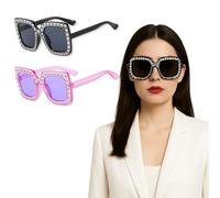 ZKGYUS Retro Polarizado Gafas de Sol Gafas de Sol Mujer Polarizadas da Moda Grandes, Gafas deportivas, Plástico con Pedrería Decoración para Señoras Clásico Retro Gafas, 2 piezas