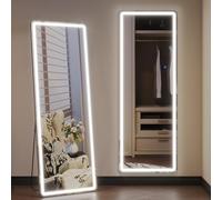 ZKIODV Espejo de Cuerpo Entero con luz LED, Pared Espejo con iluminación Ajustable 3 Colores, con Soporte para Dormitorio, salón, Pasillo, Grande Rectangular (Negro 178 x 65 cm)