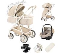 Zkiprm Carrito Bebe 3 en 1, Carrito Bebe Plegable con un Solo Toque, Carro Bebe con Asiento de Coche y Gran Cesta Para Dormir, Carro Bebe 3 Piezas Para Todas Las Estaciones Kaqi