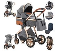 Zkiprm Carrito Bebe 3 en 1 Portátil Plegable con Un Clic, Silla de Auto y Capazo Giratorio, Mayor Calidad Alto Marco de Aluminio