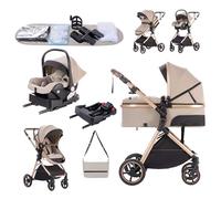 Zkiprm Carrito de Bebe 3 en 1,Con Base Isofix y Reclinable Silla de Paseo, Conjunto Plegable Portátil con un solo Toque Carrito Bebe, Sistema de Viaje, Con accesorios, Adaptateurs, 0 y 3 años.