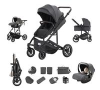 Zkiprm Cochecito 3 en 1, Sistema de viaje con asiento de coche, cochecito y capazo, reposabrazos ajustables, revestimiento de lluvia, mosquitera, guantes chasis de aluminio, Para niños de 0 a 4 años