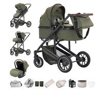 Zkiprm Cochecito 3 en 1, Sistema de viaje con asiento de coche, cochecito y capazo, reposabrazos ajustables, revestimiento de lluvia, mosquitera, guantes,chasis de aluminio, Para niños de 0 a 4 años