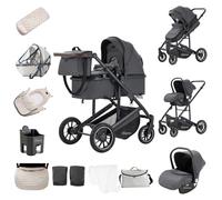 Zkiprm Cochecito 3 en 1, Sistema de viaje con asiento de coche, cochecito y capazo, reposabrazos ajustables, revestimiento de lluvia, mosquitera, guantes chasis de aluminio, Para niños de 0 a 4 años