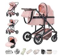 Zkiprm Cochecito 3 en 1, Sistema de viaje con asiento de coche, reposabrazos ajustables, revestimiento de lluvia, mosquitera, chasis de aluminio, Para niños de 0 a 4 años