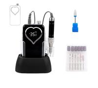 ZKLGS Torno para Uñas Taladro eléctrico de uñas con Base inalámbrica de Escritorio de corazón, Juego de Taladro de 35000rpm for manicura, pedicura, batería Recargable inalámbrica(Nero)