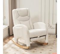 ZKLOEP 052 Mecedora para dormitorio, silla de relax, silla de salón con reposabrazos, silla mecedora acolchada, silla acento para dormitorio, tejido de peluche blanco, capacidad de carga de 110 kg