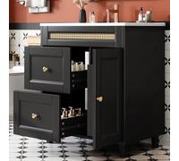 ZKLOEP 76 x 46 x 86,5 cm. Tocador de baño independiente, rieles de cajones dobles silenciosos, puertas de armario con función de cierre suave, asas doradas y adornos de ratán, lavabos de cerámica
