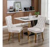 ZKLOEP A&A Furniture, colección Nikki, sillas de comedor de madera maciza, tapizadas de terciopelo y patas de acero inoxidable dorado, juego de 2
