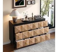 ZKLOEP Aparador y cómoda Se distinguen por una combinación de tonos de madera negra y natural, así como puertas elevadas.