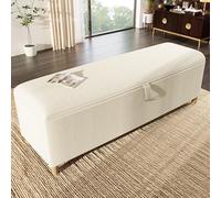 ZKLOEP Banco de almacenamiento de 165 x 38 cm, banco acolchado con almacenamiento hidráulico, caja de almacenamiento, adecuado para dormitorio, salón y pasillo, aspecto de pana beige.