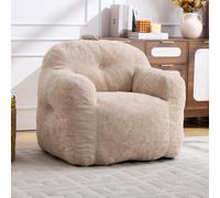 ZKLOEP Bean Bag Chair with Shredded Sponge Filler, Faux Fur Sofa with Armrests, for Living Room, Bedroom & Reading, No se requiere montaje, Beige