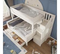 ZKLOEP Cama infantil de 140 x 200 cm, litera con escalera y cajones, elegante diseño en forma de trineo, cama de madera con protección anticaídas y somier, parte superior de 90 x 200 cm, cama doble