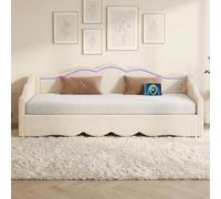 ZKLOEP Cama tapizada, cama de día, sofá cama, sofá cama, cama de día 90 x 200 cm, extensible a 180 cm, con LED y conexión USB, terciopelo beige