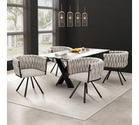 ZKLOEP Juego de 2 sillas de comedor de lino, sillón giratorio Heller de lujo individual para sala de estar y dormitorio, sillón giratorio de ocio con cuatro patas de metal, lino beige y negro