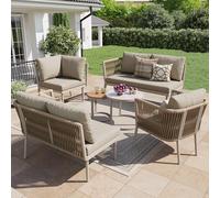 ZKLOEP Juego de salón de jardín de 6 piezas para 5 - 6 personas, gran juego de sofá exterior, ratán de polietileno con asiento impermeable y juego de cojines, sofá esquinero modular para terraza