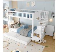 ZKLOEP Litera (sin colchón), cama infantil, con cama nido, con estantería, con armario, con compartimento de almacenamiento, 90 x 200 cm, color blanco