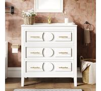 ZKLOEP Mueble bajo baño blanco 81 x 46,5 cm con lavabo de cerámica, 3 cajones retro con función de cierre suave, juego de muebles de baño independiente con asas de metal