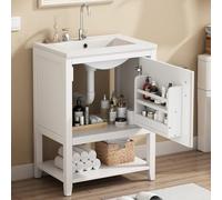 ZKLOEP Mueble de baño individual para lavabo, 60 cm, con lavabo, de cerámica, con estante, color blanco