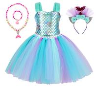 ZKomoL Conjunto de vestido de sirena para niñas, diadema, vestido de princesa de carnaval, fiesta de Halloween, mascarada, cumpleaños, vestido de sirena de 2 a 12 años (10 años, verde)