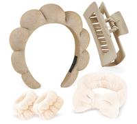 Zkptops Juego de 5 diademas de spa para lavar la cara, esponja, maquillaje, cuidado de la piel, tela de rizo de burbujas, pinzas para el cabello grueso, esponjoso, acolchado, accesorio antideslizante