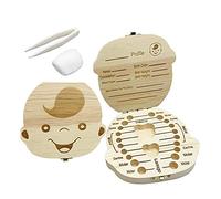 ZKSM Caja de dientes de bebé, organizador de recuerdos de madera para colección de memoria, contenedor de almacenamiento de dientes, soporte para hadas, con pinzas y bola de algodón (niño)