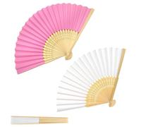 ZKSXOA 2pcs Abanicos de Mano Beige para Mujer, abanicos Plegables de Tela, abanicos Plegables Hechos a Mano para Bailar Accesorios de Fotos, decoración de Pared, Accesorios de Boda