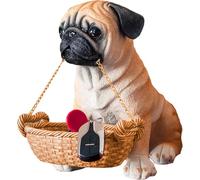 ZKSYLSM Estatua de carlino de tamaño real, caja de almacenamiento multifunción, adorno de hucha, estatua creativa y adorable de resina de pugs gorditos, fundida a mano y cuidadosamente pintada a mano